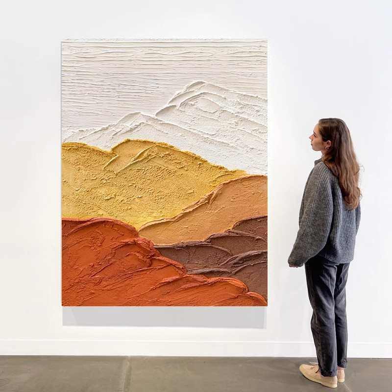 大芬油画村挂画现代简约客厅玄关走廊装饰画手绘肌理画《日照金山