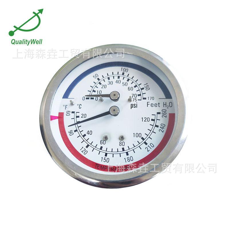 压力温度一体表WHT-6 双刻度精准快速测温 80mm轴向水高计