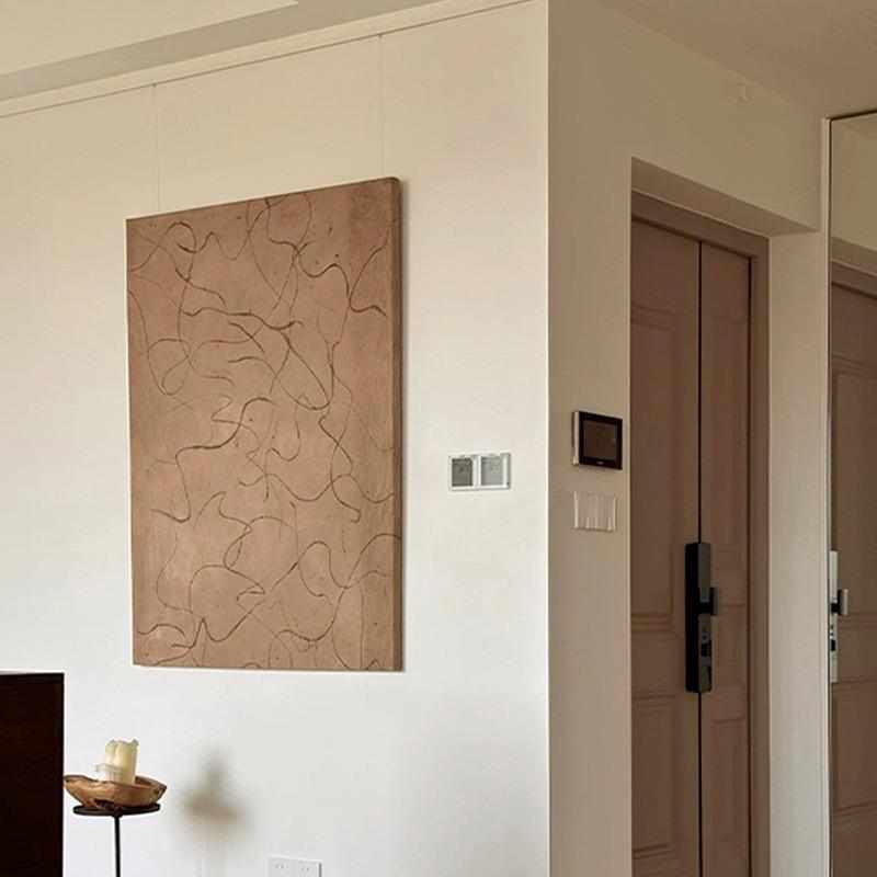 氛围 侘寂中古风民宿客厅组合装饰画复古抽象艺术沙发背景墙挂画图片