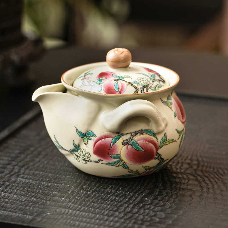 汝窑粉彩九桃如意手抓壶陶瓷功夫茶具茶壶泡茶家用不烫手过滤单壶,餐饮具,茶壶,淘宝优惠券,粉丝福利购,淘宝优惠卷