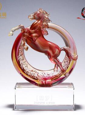 釉面生肖马客厅办公装饰摆件桌面水晶工艺品创意高端礼品