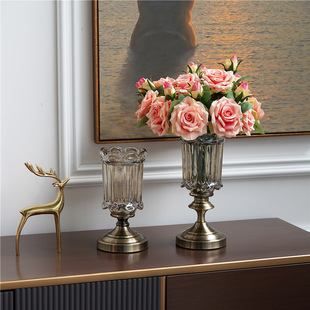 饰客厅餐桌花瓶摆件 高档新古典欧式 古铜水晶玻璃花瓶样板房家居装