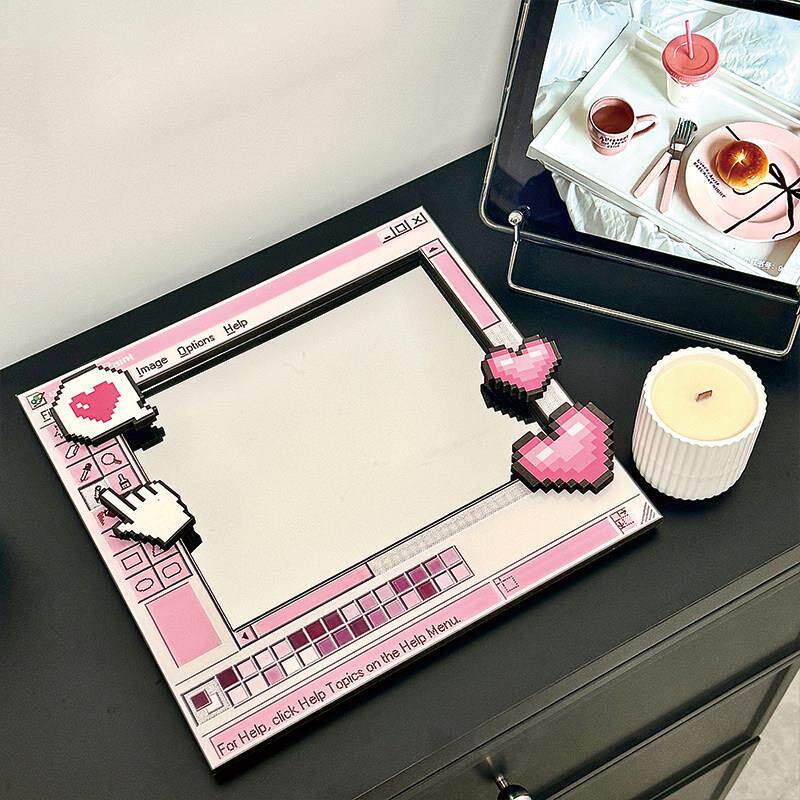 ins像素风格网红照片签到全身落地化妆镜桌面装饰挂件咖啡奶茶店