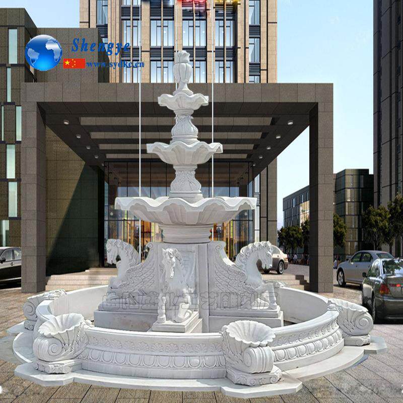 汉白玉石雕人物喷泉大理石小孩动物雕塑户外广场景观装饰摆设手工