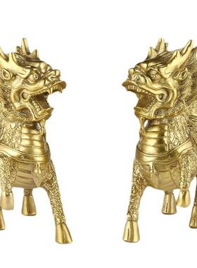 厂家黄铜麒麟火麒麟摆件一对客厅家居办公室八卦财富工艺品