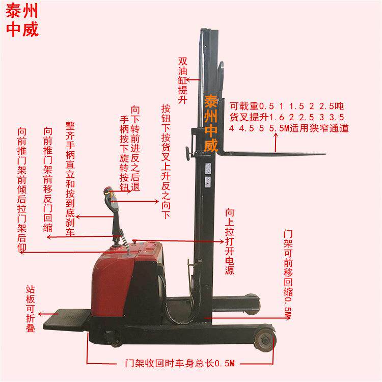 1.5吨4.5米无腿电动堆高车全电动前移式叉车升降叉车液压装卸机