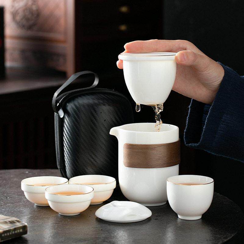 瓷都德化汝窑可携式旅行茶具小套装备户外包随身白瓷泡茶壶茶杯