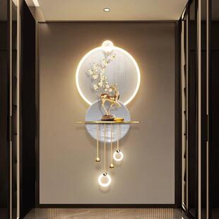 玄关装 过画轻奢高档道饰走廊尽头麋鹿l好一鹿生财ed壁画灯寓意