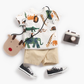 婴儿衣服韩版童装男宝宝动物印花短袖t恤+短裤两件套夏季ins嬰兒