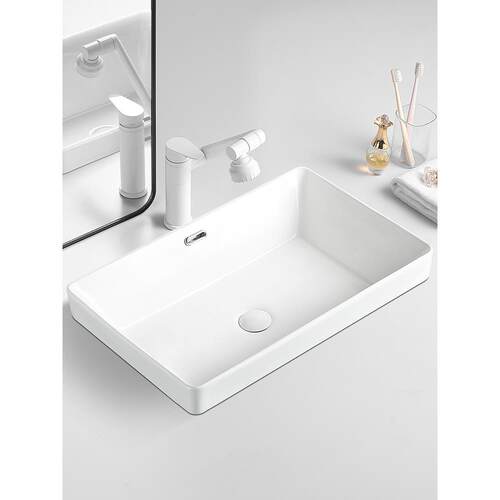 陶瓷台面面盆半嵌入式面盆家用浴室面盆矩形面盆阳台面盆