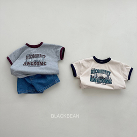 韩国童装blackbean夏男女(夏男女，)小童棉软帅气字母中性短袖上衣t恤