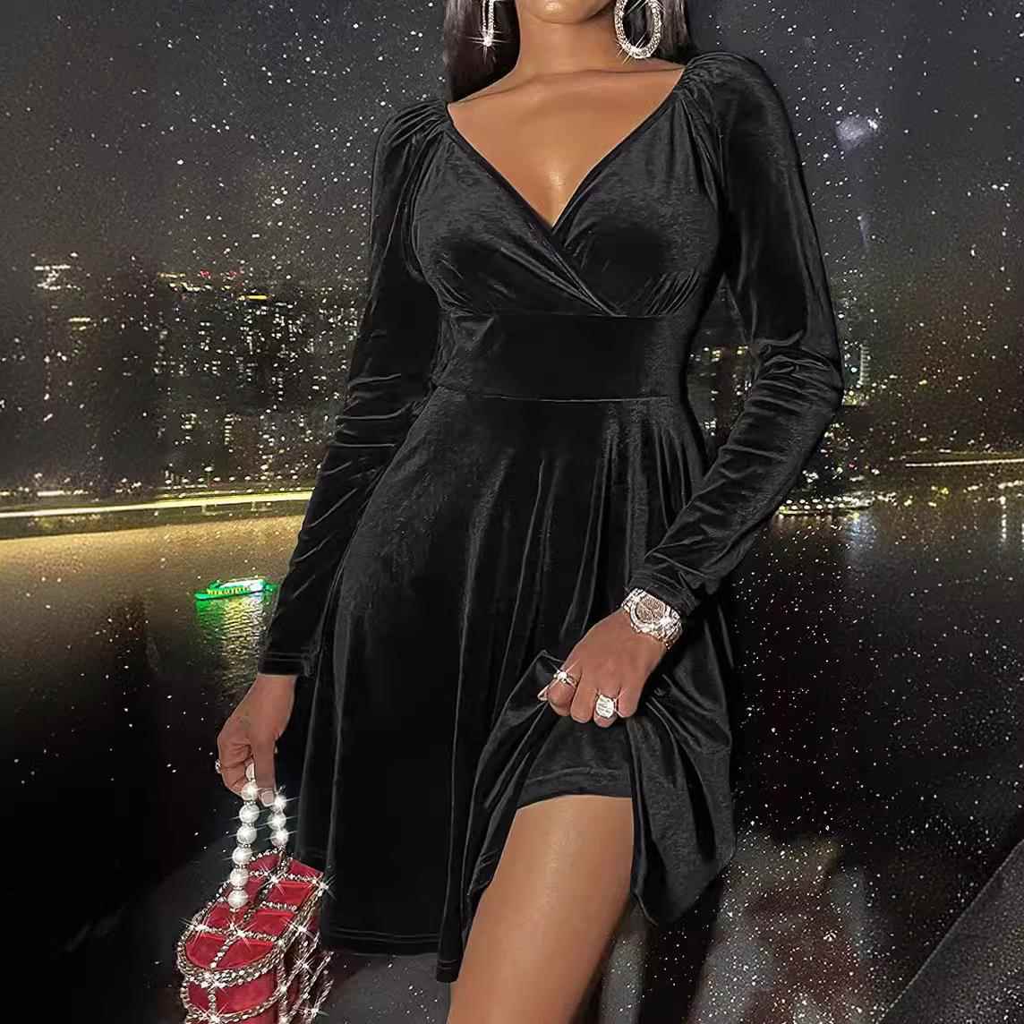 dress party evening winter autumn dress mini slim neck long