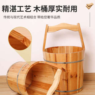 木质提水桶足浴桶小木桶桑拿温泉木提桶拎水桶木勺瓢影视道具