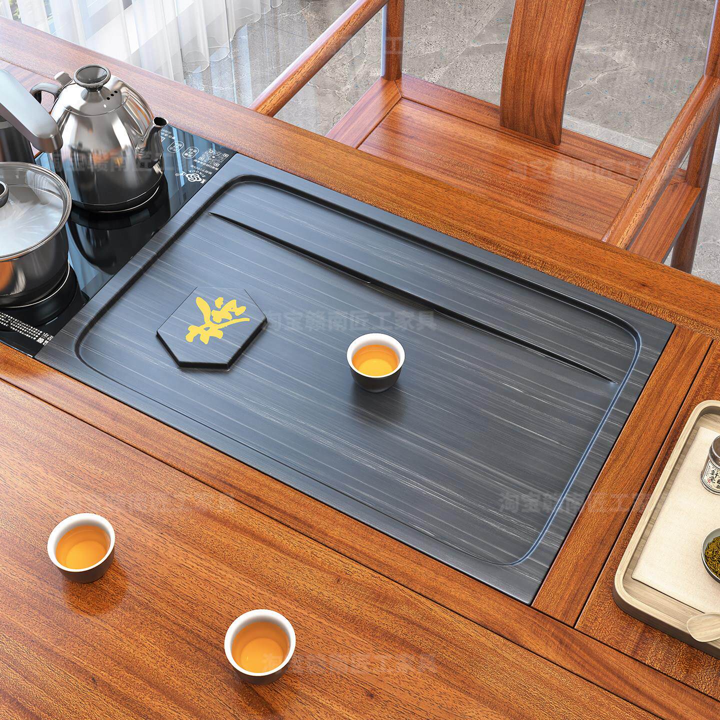 天然乌金石茶盘嵌入式面板定制茶茶盘