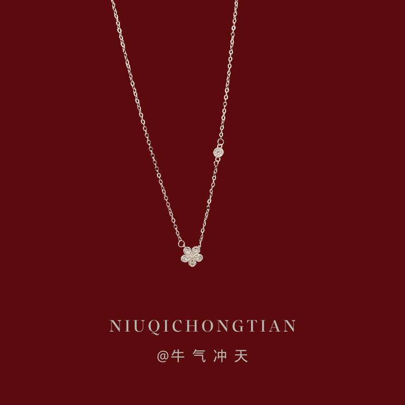 S925纯银小花项链女轻奢小众设计高级感温柔锁骨链送闺蜜生日礼物