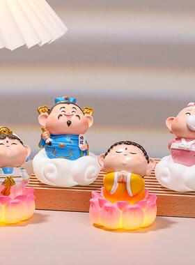 好运连连小神仙桌面小夜灯办公室情绪稳定摆件财神观音如来文曲星