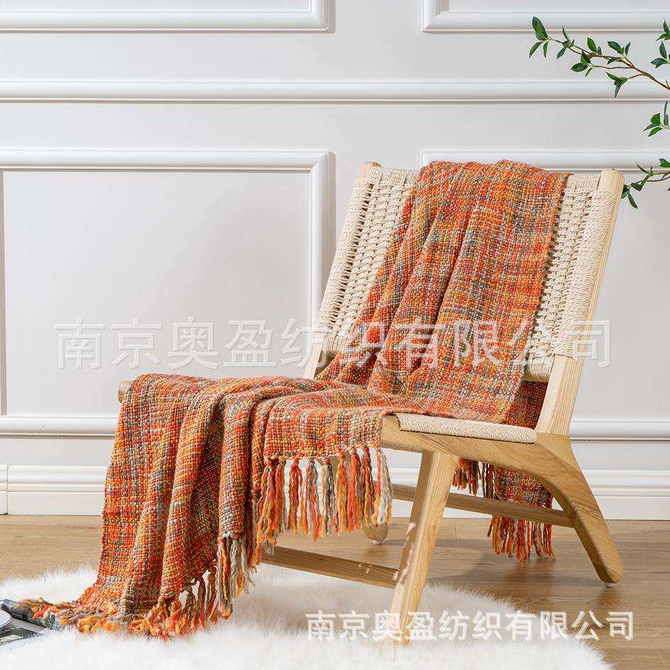 北欧彩色格子毯花色流苏盖毯子沙发毯子午睡throw办公室午睡毯子