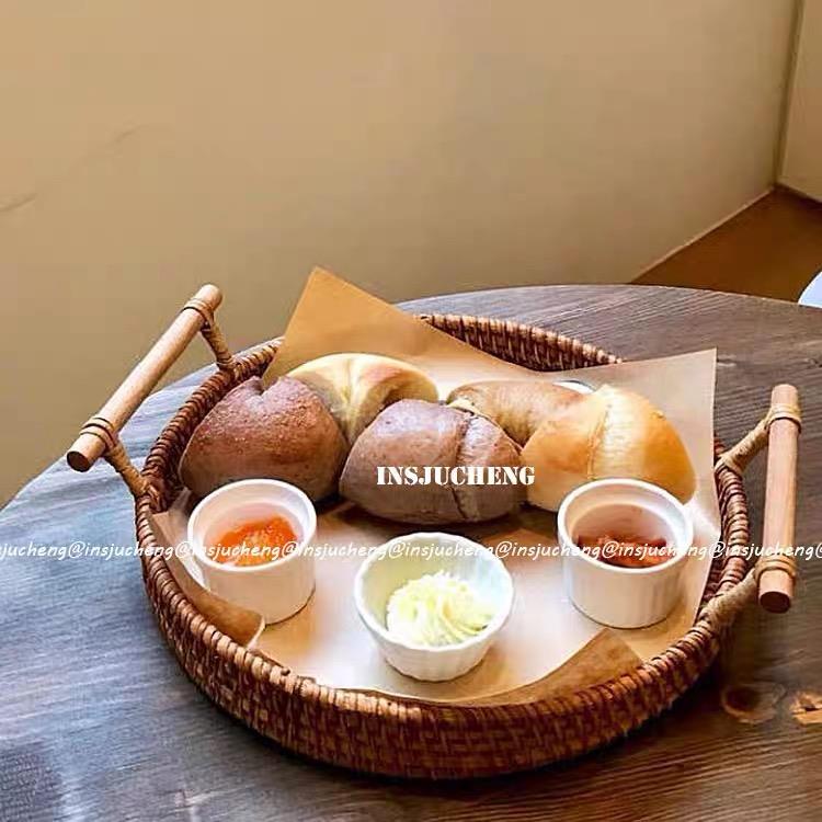 创意双耳藤编果篮编织小吃盘水果篮面包筐野餐篮手工托盘点心篮子