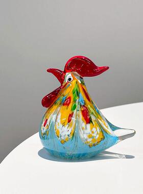 玻璃公鸡装饰品办公室桌面装饰高端小众水晶公鸡手工创意礼品工艺