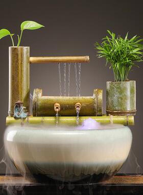 CXB流水摆件循鱼缸造景过滤器环竹子水循环喷泉景观院庭水景装饰