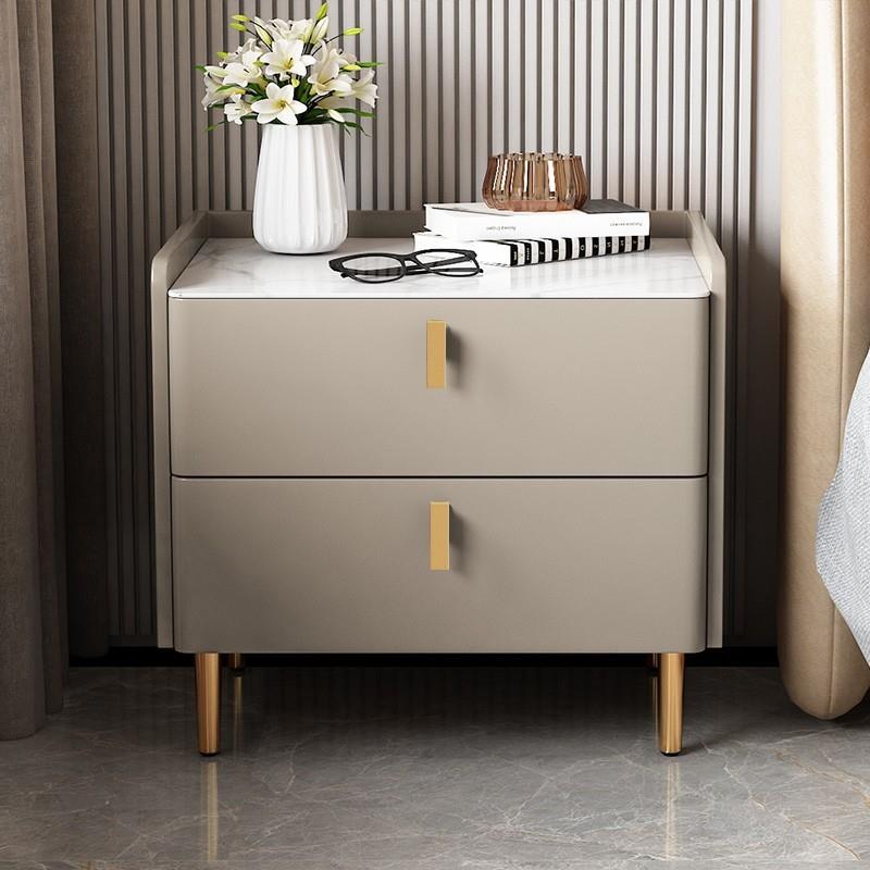 简约现代环床头柜柜纯实ZMF木岩板轻奢卧室加高储极简高档收物纳