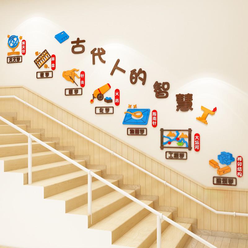 M344C古代人的智慧幼儿园墙面装饰楼梯环创主题墙