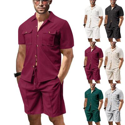 Men Summer Casual Sleeve Shirt Button Double Pocket