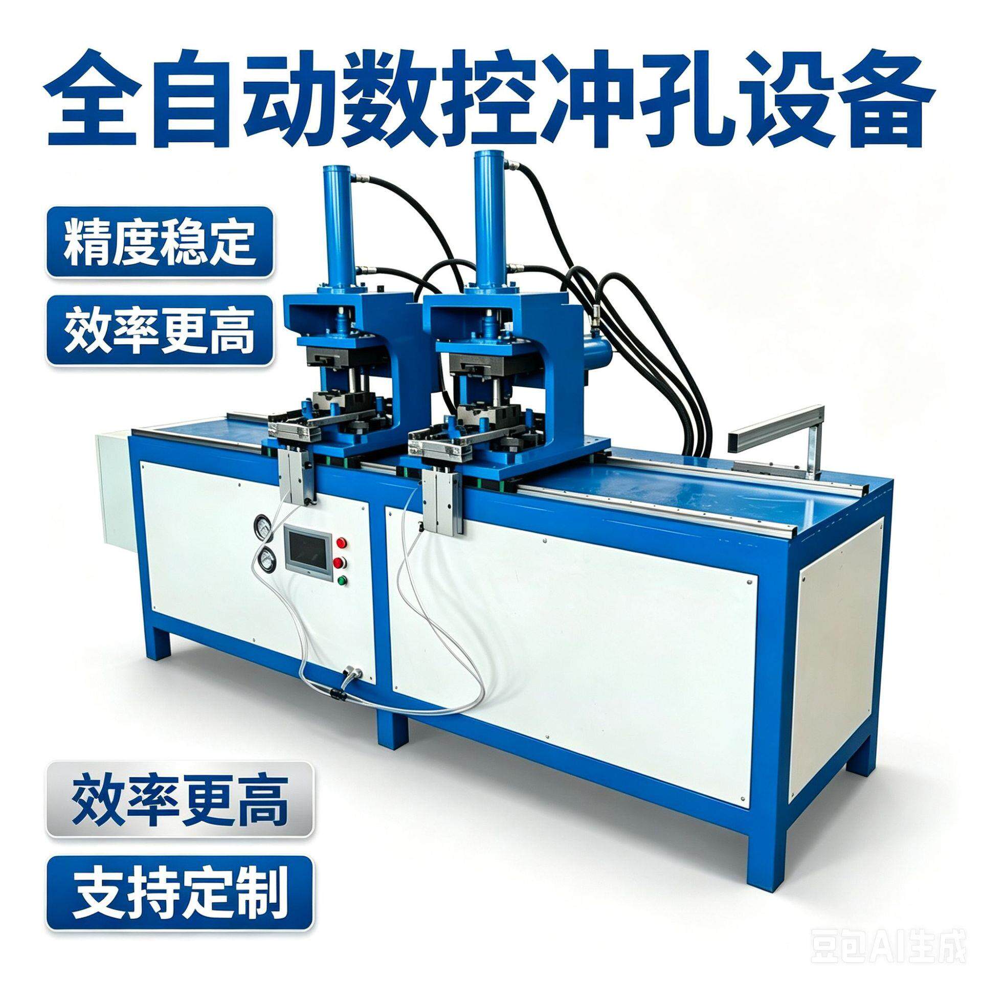 新款全自动双头方管切角机速五工位45度冲角机不锈钢冲孔机