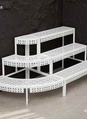 室内花置物架架阳台LER铁艺阶梯落地式层外庭户院多多肉白色花盆