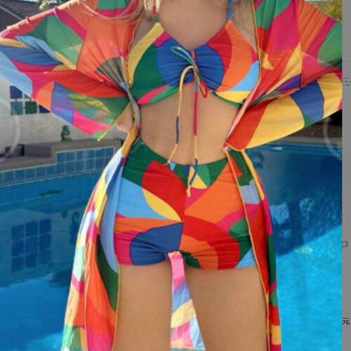 Split top printed bikini swimsuit for women