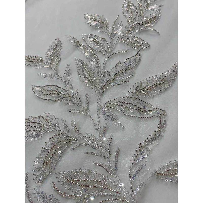 叶子钉珠刺绣贴银色绣片亮片花贴唯美婚纱装饰品辅料服饰大号布贴