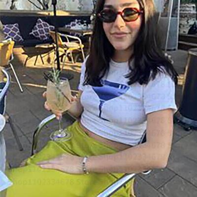 Letter Print Baby Tee Summer Emo girl Crop ops Slim 2000s Fa