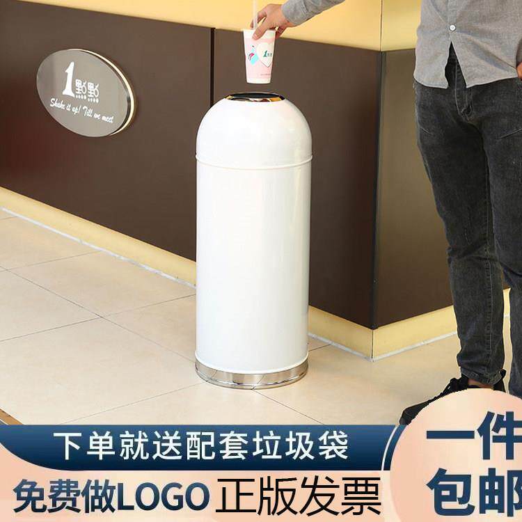 超厚子弹头垃圾桶商用大容量大号不锈钢圆形无盖商场奶茶店咖啡厅
