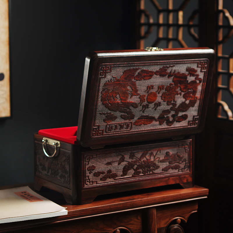 大红酸枝红木首饰盒大号实木珠宝饰品收纳盒大容量木质彩礼箱带锁