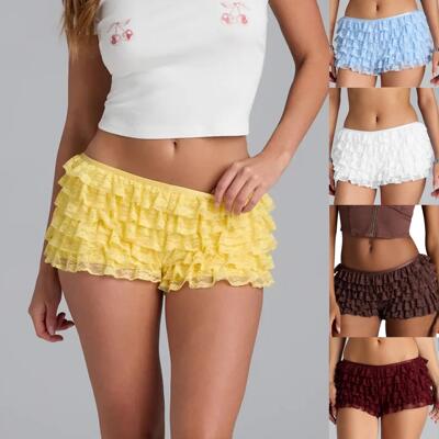 Women Lolita Lace Ruffled Layered Shorts Y2k Fairy Tiered