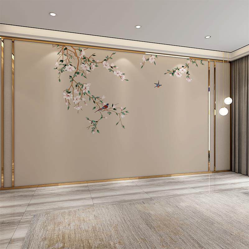 新款直销2025年新款中式花鸟墙纸壁画客厅电视背景墙壁纸沙发卧室