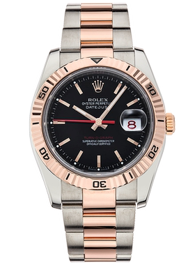 [9.8新/拍卖]劳力士日志型系列钢/18K玫瑰金自动机械黑面116261