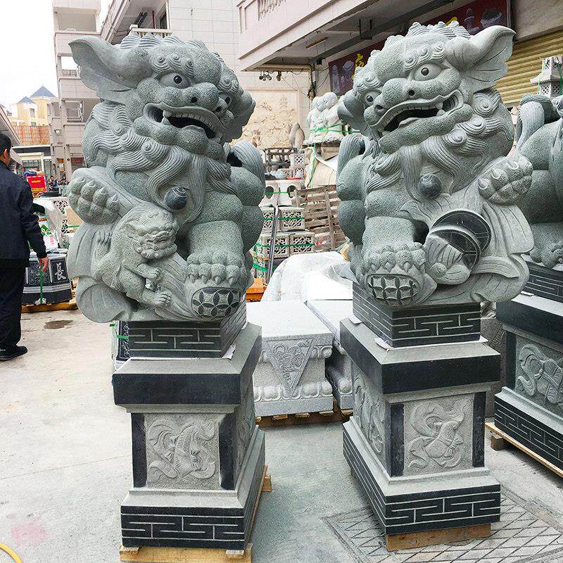 1.5米石雕石狮对看门大蓝石钱狮庙宗祠门摆件南狮厂家