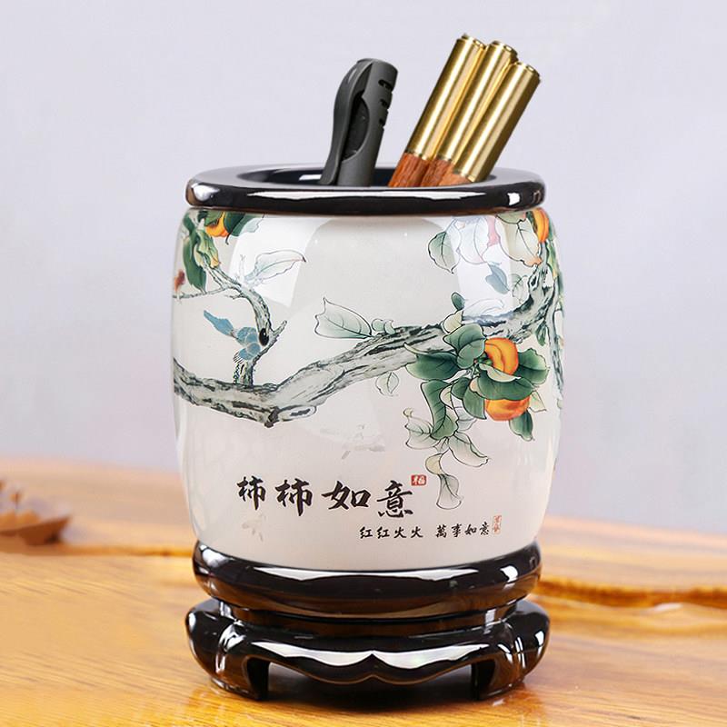 柿柿如意创意旋转笔筒办公室桌面轻奢高级感摆件高档毕业礼物定制