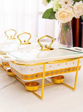 casserole三格布纹陶瓷金色烤盘餐具加热汤锅3pcs/set bake ware