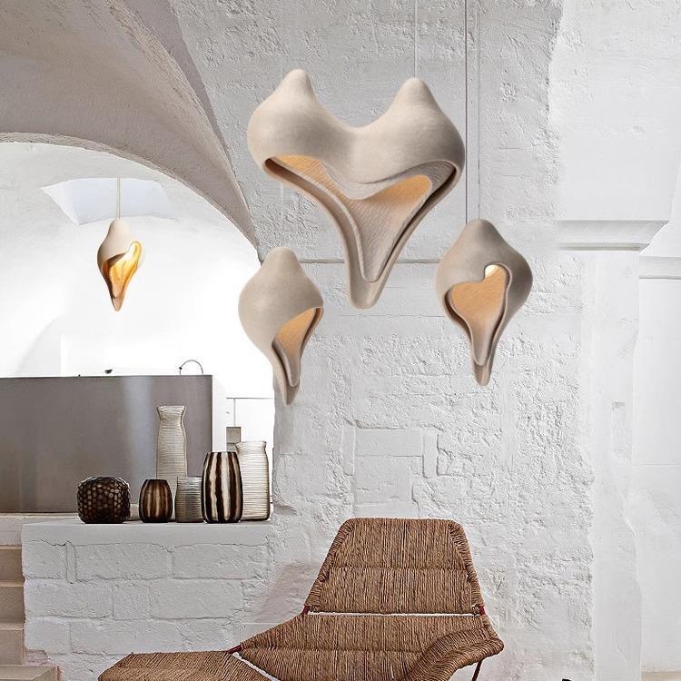 法式石膏餐厅吊灯客厅海螺侘寂风新款卧室蜡烛床头灯楼梯灯