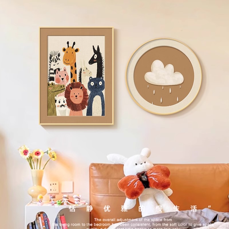 儿童房床头桌面壁挂画ins风卧室床头装饰画卡通动物餐厅组合挂画图片