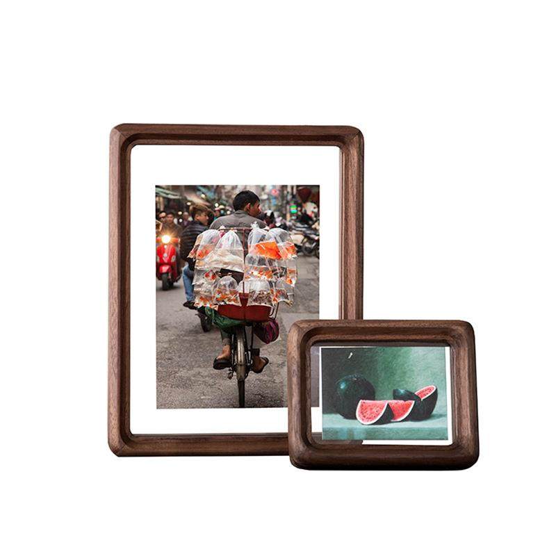 高级感榫卯实木黑胡桃双面透明相框摆台迷你寸6寸7画框装裱挂墙