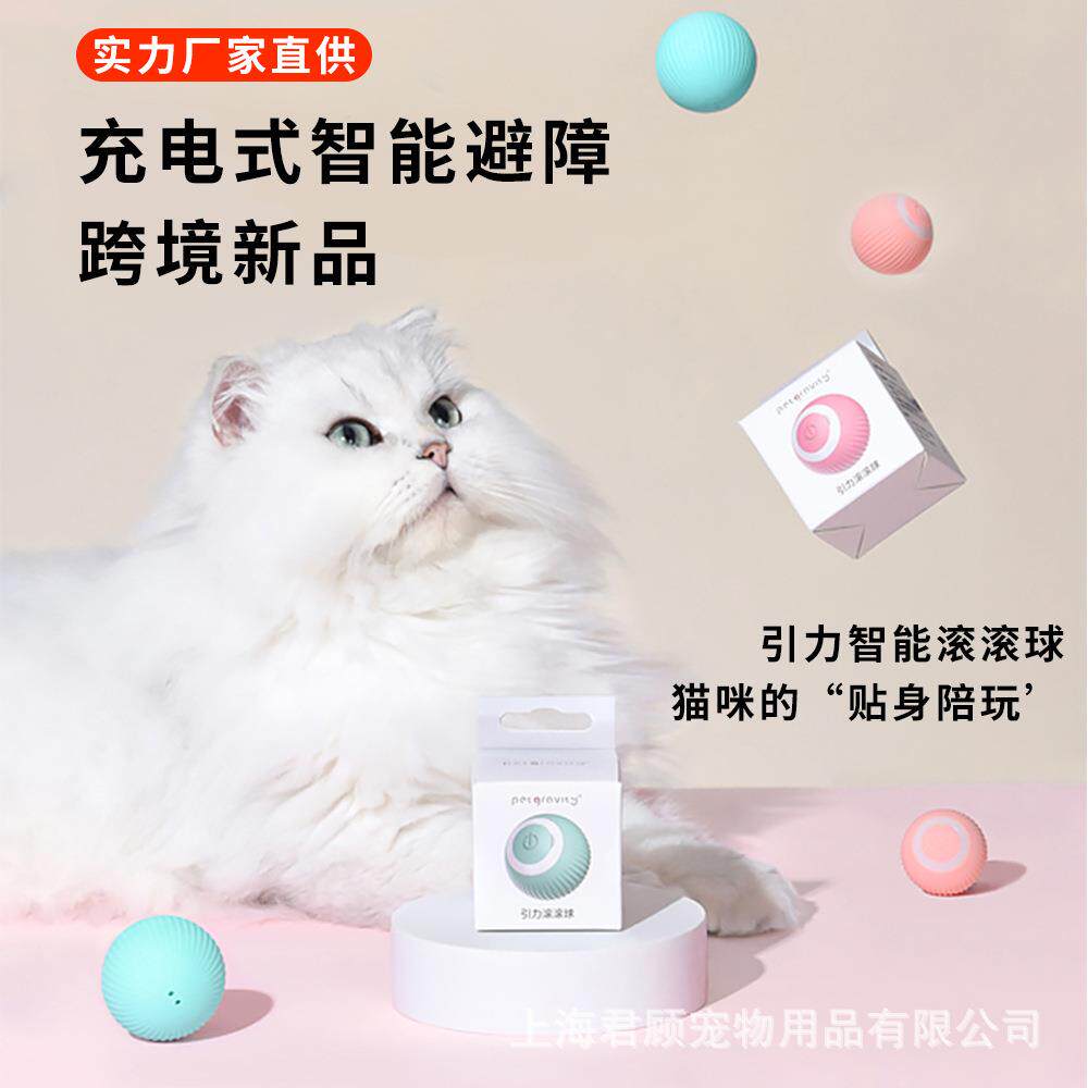 跨境引力智能滚滚球自动避障耐咬逗猫球电动逗猫棒宠物猫咪玩具