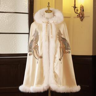 金色秀禾服小披风中式婚礼新娘结婚冬天外搭披肩加厚汉服毛领斗篷