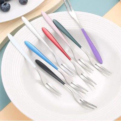 1~4PCS Childrens Small Fork Two Toothed Fork Fruit Sher