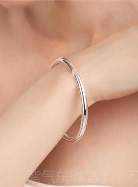高档镯女实心银手镯9999纯手银细约送朋友女情人节礼物素简圈光面