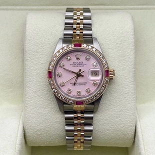[9.8新]26MM劳力士日志型粉盘自动机械女手表后改盘后镶钻69173