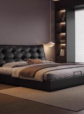 轻奢黑熊大黑色主卧婚床气床现LHO代简约意式双人大皮床大木