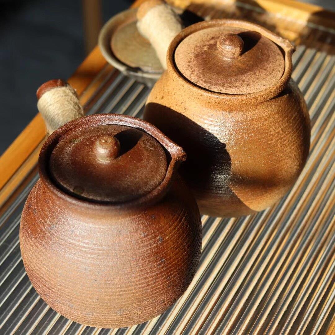 云南陶器侧柄焙茶罐粗陶茶壶可明火直燃罐茶煮茶罐围炉茶壶